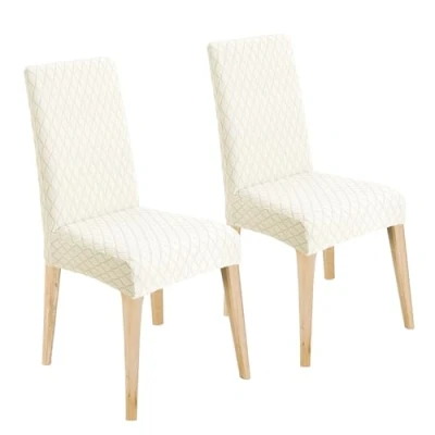 Image of LANSHENG Chair Covers, Stretch Dining Protector Slipcovers Jacquard, Elastic Removable Washable Seat Cover for Room Kitchen Banquet Restaurant Home, Beige