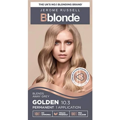 Image of Jerome Russell Bblonde Permanent Hair Colour, Dye, Professional Results, No Ammonia, Vegan, Golden Blonde 10.3