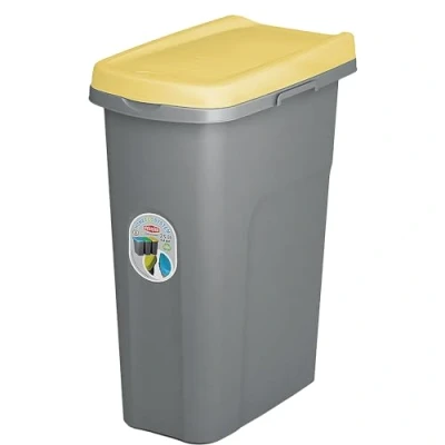 Image of Home Centre Lift Top Lid 25L Waste Bin Kitchen School Slim Recycling General Trash &amp; Storage Recycled Rubbish Sturdy Organiser Quality Container Made in Italy Yellow Grey