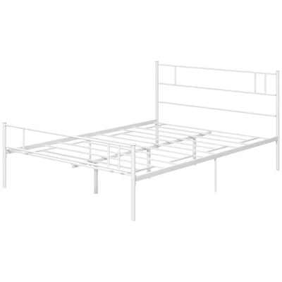 Image of HOMCOM Double Metal Bed Frame Solid Bedstead Base with Headboard and Footboard, Slat Support Underbed Storage Space, Bedroom Furniture, White