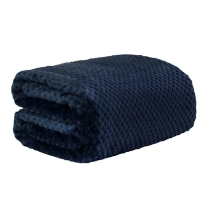 Image of Dreamscene Luxury Waffle Honeycomb Mink Soft Warm Throw Over Sofa Bed Blanket 125 x 150cm Navy Blue