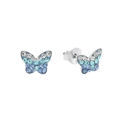 Image of Amor stud earrings 925 sterling silver girl children earrings, with preciosa, 0.6 cm, silver, butterfly, Comes in jewelry gift box, 9540761