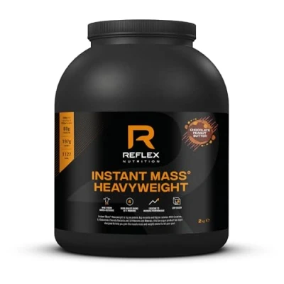 Image of Reflex Nutrition Instant Mass Heavyweight Protein Shake Mix, Gainer, Over 1000 Kcal per Serving, 60 g Protein, Creatine, High Calorie Post Workout or Before Bed, Chocolate Peanut Butter, 2 kg