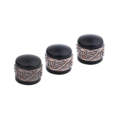 Image of Guyker 3Pcs Ebony Potentiometer Control Knobs Dia. 6mm (0.24&quot;) Shaft Pots Long Grass Flower Around Dome Speed Tone Volume Knob Guitar Bass Antique Gold