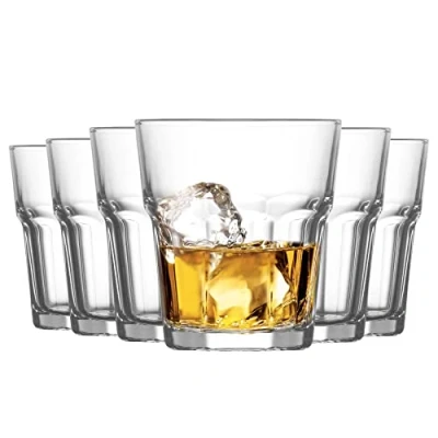 Image of Lav Aras Whisky Glasses Clear 305ml Pack of 6 Glass Water Wine Whiskey Gin Juice Cocktail Drinking Glassware Cup Set