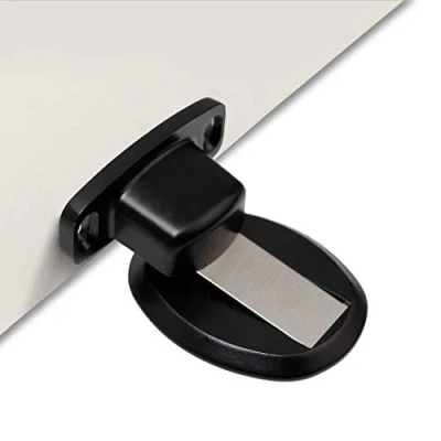Image of PHOEWON Strong Magnetic Door Stopper Metal Stop Heavy Duty Catch with 3M Self Adhesive Conceal Screws Floor Mounted, 2pcs, Black