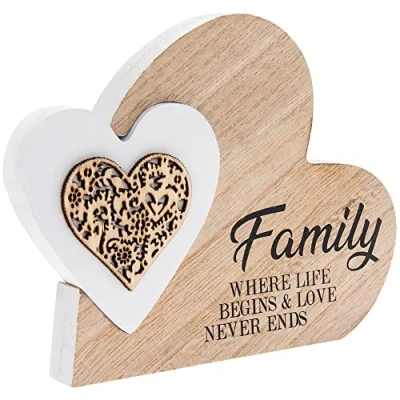 Image of Plaque Double Heart Family 1 Piece 15x2x12 cm, White, Beige