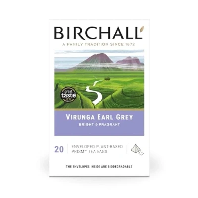 Image of Birchall Tea Bags, Virunga Earl Grey Tea, Afternoon Black Bursting with Full Flavour, Perfect Vegan Gifts, 20 Enveloped Plant Based Prism Bags