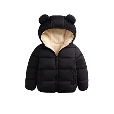 Image of Toddler Baby Boy Winter Hooded Clothes Kids 3D Ear Zipper Hoodie Coat Long Sleeve Plush Warm Fleece Outerwear (Black, 2 3T)