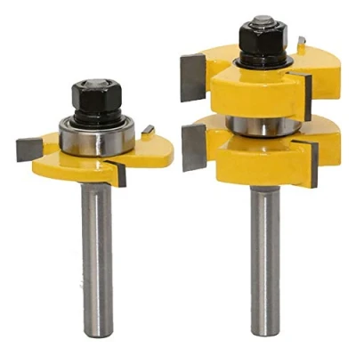 Image of WSOOX 2 x 3 Teeth Tongue and Groove Set, 8 mm Shank, Carbide, Alloy Steel Material, for DIY CNC Engraving Machine Trimming Woodworking