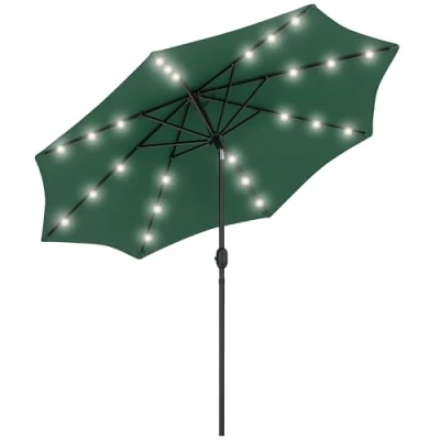 Image of Outsunny 2.7m Patio Garden Umbrella Outdoor Parasol with Tilt Crank and 24 LEDs Lights (Green)