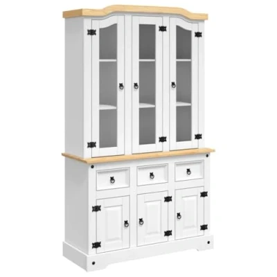 Image of vidaXL Highboard, Sideboard for Bedroom Living Room, Cupboard with Doors and Drawers, Cabinet, Farmhouse Style, White Solid Wood Mexican Pine Corona
