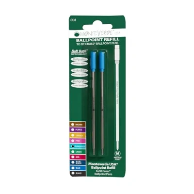 Image of Monteverde Medium Ballpoint Soft Roll Refill for Cross Pens Turquoise (Pack of 2)