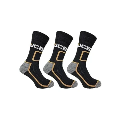 Image of JCB Shin Protect Work Socks Crew 3 pack Black UK 6 11, EUR 39 46 (3pk Black)