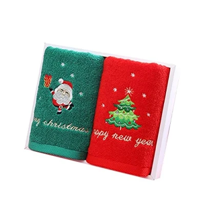 Image of Kuashidai 2Pcs Christmas Face Towe Red Santa Claus Flannel Cloth New Year Gift Washing Towel Hand for Home Bathroom