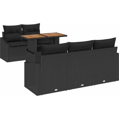 Image of vidaXL 6 Piece Garden Dining Set with Cushions Black Poly Rattan Acacia