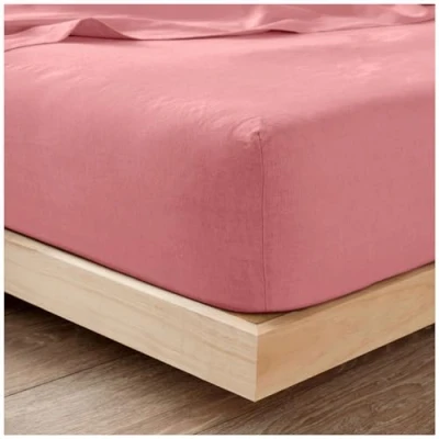 Image of Plain Flannel Fitted Sheet 100% Brushed Cotton Bedding Sheets For Double Bed 25cm Deep Elastic Corner Flannelette Bedsheet &amp; Mattress Thermal (193x137Cm) Pink