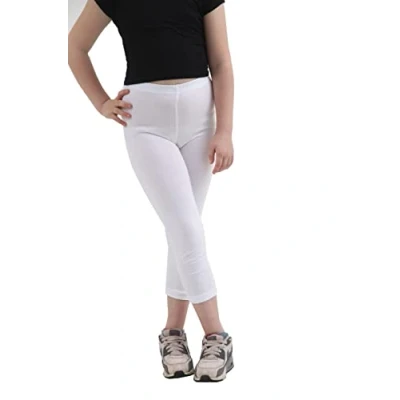 Image of Kids Children Full Length Plain Cotton Leggings Cycling Casual Wear Trouser Legging Solid Tights Pants for Ages 1 13 (13 Years, White)