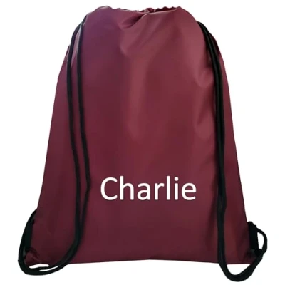 Image of JJLC Personalised School Sports Gym PE Drawstring Bag Embroidered Name (Maroon)