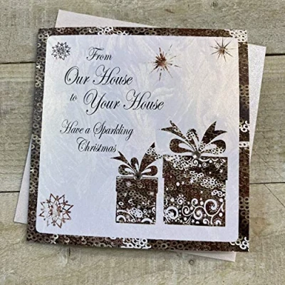 Image of White Cotton Cards C2 OH&quot;from Our House to Your House&quot; Handmade Christmas Card