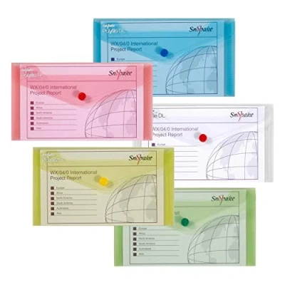 Image of Snopake DL Polyfile Popper Wallet with Press Stud Closure Classic Assorted [Pack of 5] Ref: 10070