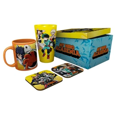 Image of My Hero Academia Heroes Mug, 400ml Glass &amp; 2 Coasters Collectable Gift Box