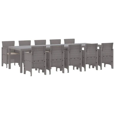 Image of vidaXL 11 Piece Garden Dining Set with Cushions Light Grey Poly Rattan