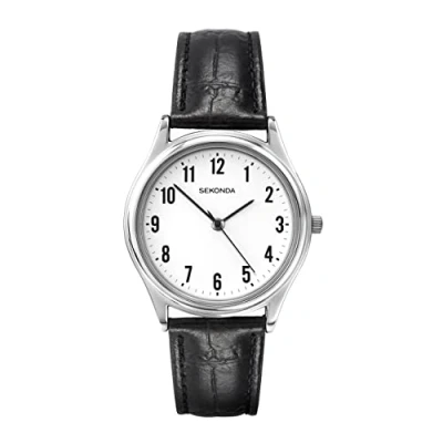 Image of Sekonda Men&#039;s Quartz Watch with White Dial Analogue Display and Black Leather Strap 3621.27