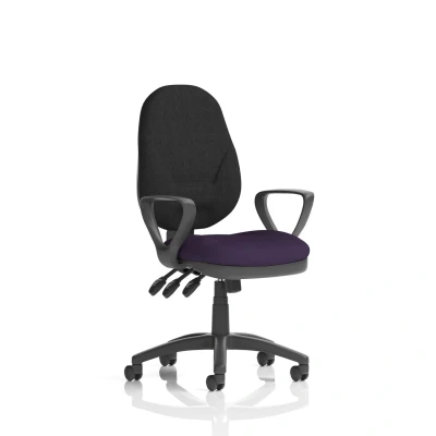 Image of Eclipse Plus XL Lever Task Operator Chair Black Back Bespoke Seat with Loop Arms In Tansy Purple