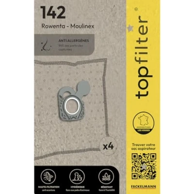 Image of TOP FILTER Set of 4 Vacuum Cleaner Bags for Moulinex/Rowenta, Synthetic, 26 x 18 3.5 cm