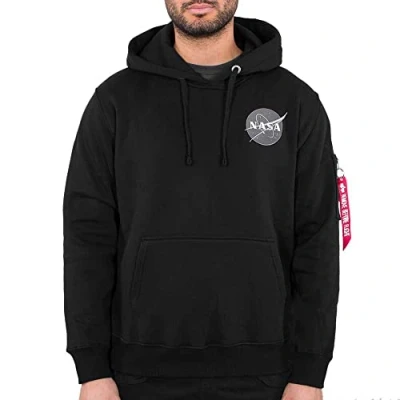 Image of Alpha Industries Men&#039;s Space Shuttle Hoody Hooded Sweat Sweatshirt, Black, XXL