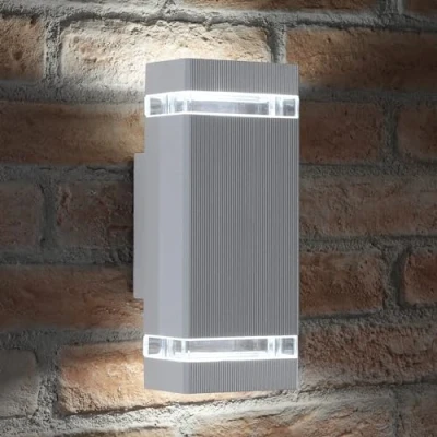Image of Auraglow itle Indoor/Outdoor Double Up &amp; Down Wall Light Silver Cool White LED Bulbs Included