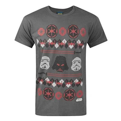 Image of Star Wars Darth Vader Fair Isle Christmas Men&#039;s T Shirt Charcoal