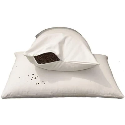 Image of Nod Off 100% Organic Buckwheat Husk V Pillow with T300 Egyptian Cotton Cover, White Neck Comfort, Pillows 2 Pack, Washable, Bed for Sound Sleep