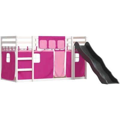 Image of vidaXL Bunk Bed without Mattress with Slide and Curtains Pink 80x200 cm