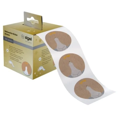 Image of SIGEL CS121 Christmas stickers on a roll, 200 sticker, 4,7 x cm, &quot;Polar bear with shooting star&quot;, brown, White, Yellow