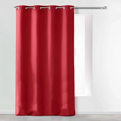 Image of Douceur d&#039;Intérieur Absolu Microfibre Curtain with Eyelets, Plain, polyester, red, 140 cm x 260