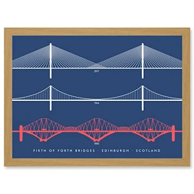 Image of Wee Blue Coo Firth Forth Bridges Edinburgh Scotland Queensferry Artwork Framed Wall Art Print A4