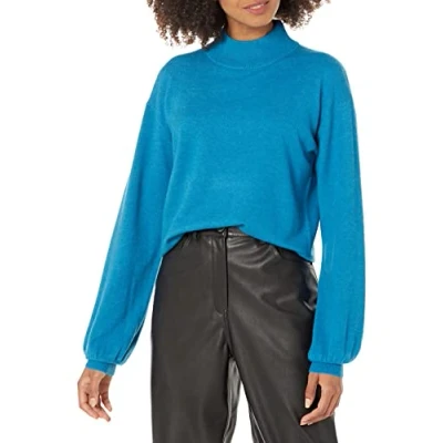 Image of The Drop Women&#039;s Jaclyn Cutout Back Mock Neck Sweater, Ocean Blue, 4XL Plus