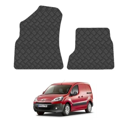 Image of Floor Mats for Citroen Berlingo (2008 2018) Rubber Tailored Fit Van Mat Set Black Accessory Custom Fitted 2 Pieces Front Anti Slip, Heavy Duty &amp; Waterproof with Clips