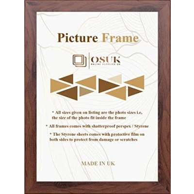 Image of OSUK 12x17 Inch Frame Dark Oak Photo with Clear Perspex Front &amp; Wall Mounting to Hang Portrait or Landscape (Dark Oak, 12x17&quot; (DIN A3))