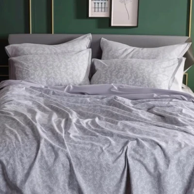 Image of LERUUM Kingsize Duvet Cover Set Grey Autumn Cosy Bedding Cotton Reversible 200 TC Percale Floral Bed Christmas Quilt (King Coquette Bedding)
