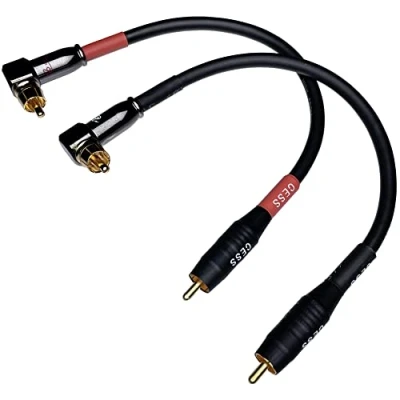 Image of CESS 167 6i RCA Right Angle to Straight Type Male Preamp Jumpers Patch Cable, 2 Pack (6 Inches)