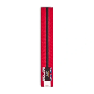Image of Playwell Martial Arts Cotton Coloured Belt with Black Stripe Grading (Karate, Judo Taekwondo) (Red Stripe, 220cm)