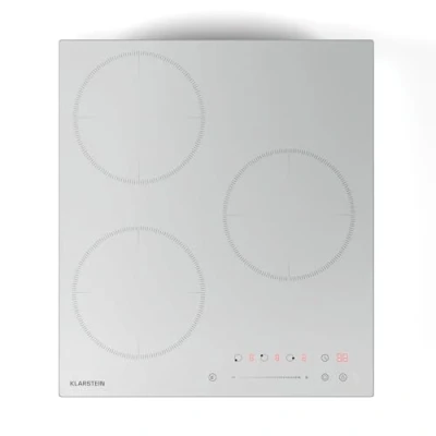 Image of Klarstein Delicatessa Induction Hob 3 Zone Built In Cooker, 6600W Boosters, Slider Touch Control, Timer &amp; Child Lock, Residual Heat Indicator, White Ceramic Glass, 45cm