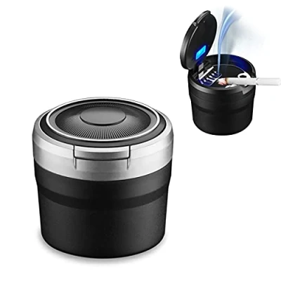 Image of Fcslvy Car Ashtray, Portable Travel Auto Easy Clean Up Detachable Ashtray with LED Light Flip Lid, Self Extinguishing Ash Tray for Cars Van Outdoors Camping(Gray)