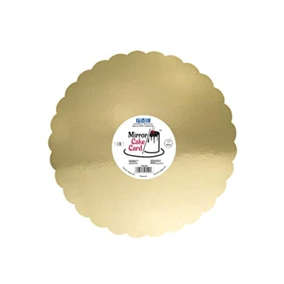 Image of PME Mirror Cake Card Scallop Metallic Gold Pack of 3,30cm/12 Inch