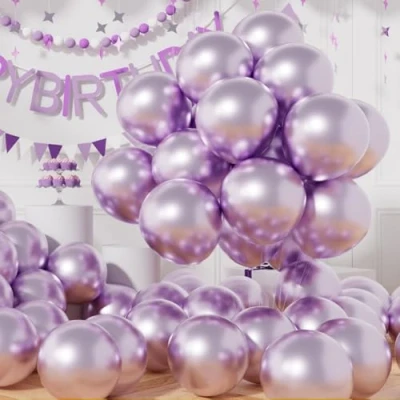 Image of AULE Metallic Lilac Party Balloons: 50 Pcs 12 inch Chrome Lavender Balloons Shiny Latex Helium Thicken Balloon Baby Shower Gender Reveal Valentine&#039;s Day Wedding Birthday Decoration