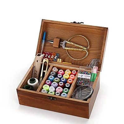 Image of magi Gift Wooden Sewing Box Organizer with kit Accessories, Home Basket Compartments?Sewing Accessory
