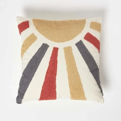 Image of HOMESCAPES Tufted Cushion Covers 45 x cm, Filled, Pure Cotton Boho Throw Pillow Covers, Yellow and Orange Sunrise Cushion, Luxury Decorative Cases for Sofa or Bedroom Insert Included